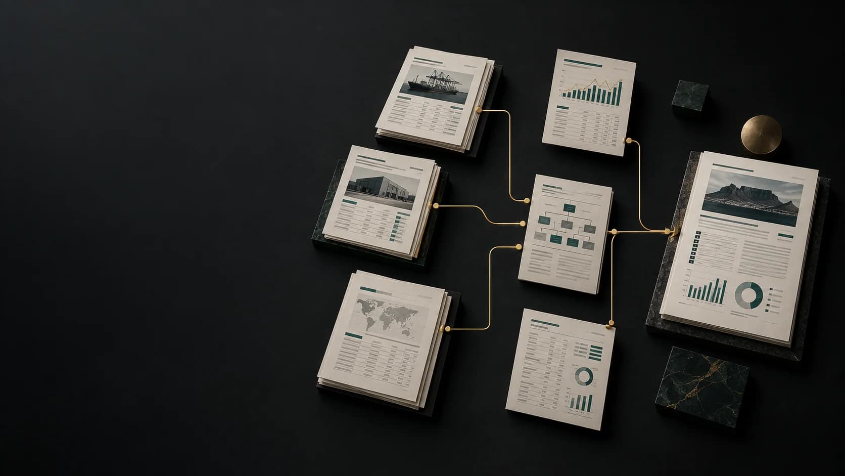 Source documents and financial reports connected to a consolidated evidence review